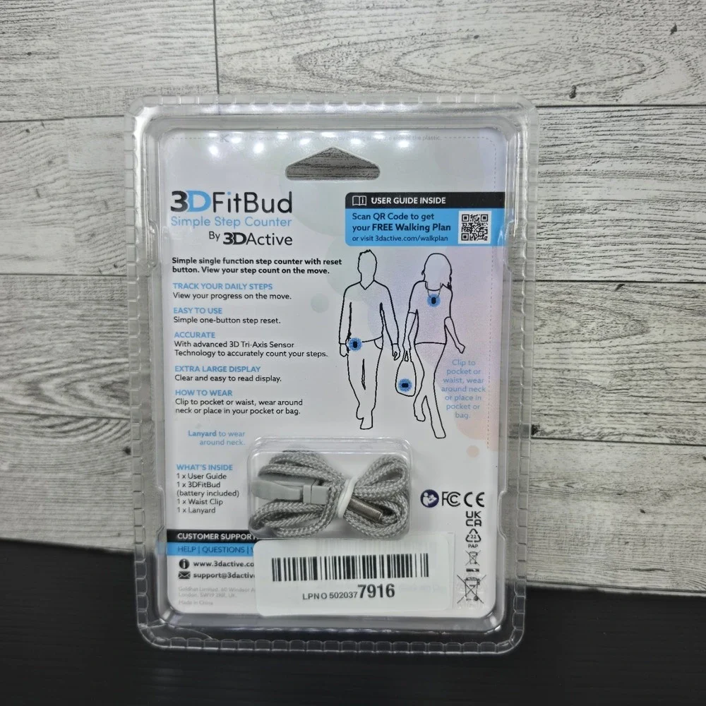 3DFitBud Simple Step Counter Walking 3D Pedometer w/ Clip/Lanyard NEW